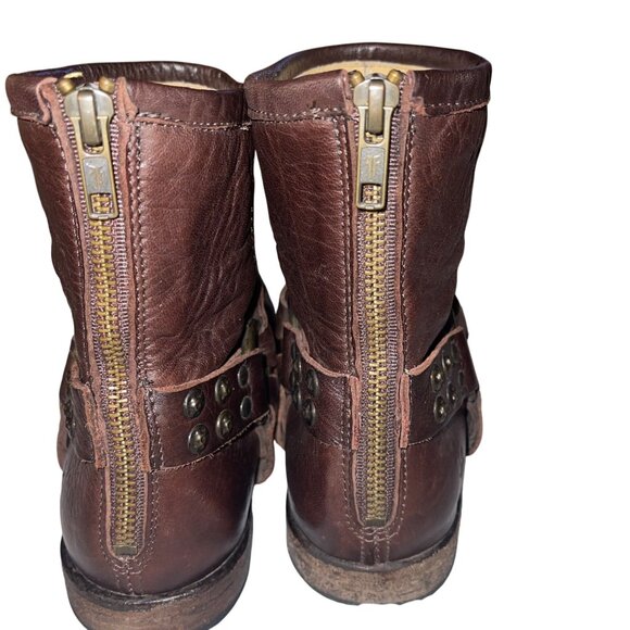 Fyre Womens Boots Size 9 Brown Phillip Harness Studded Ankle Leather Casual - Picture 3 of 15